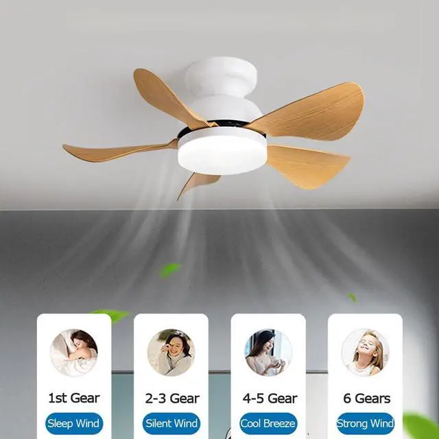 Alt view image 4 of 7 - Ceiling Fans with Lights Flush Mount Imitation Wood Ceiling Fans with Lights and Remote 32 Inch Modern Small Ceiling Fan with Light Outdoor Ceiling Fans for Patios with Light