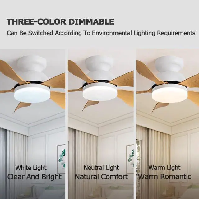 Alt view image 6 of 7 - Ceiling Fans with Lights Flush Mount Imitation Wood Ceiling Fans with Lights and Remote 32 Inch Modern Small Ceiling Fan with Light Outdoor Ceiling Fans for Patios with Light