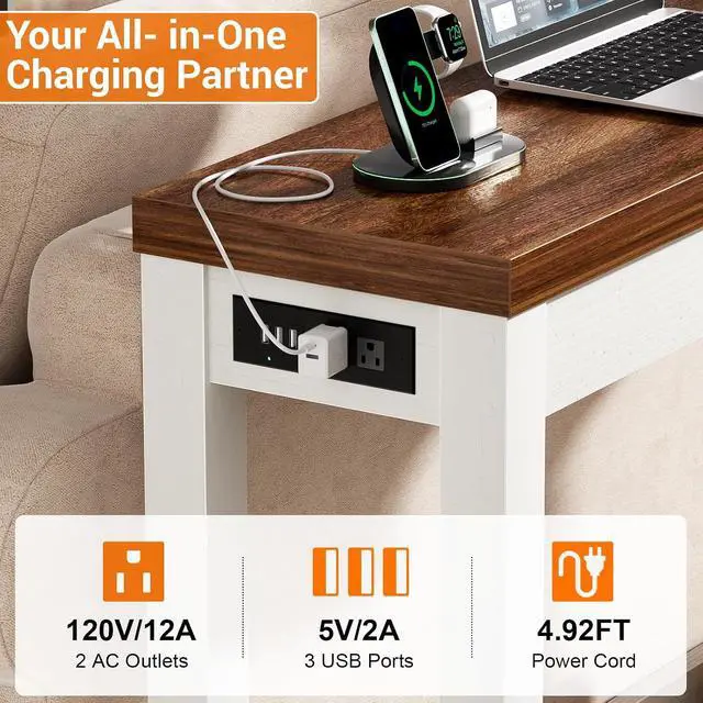 Alt view image 6 of 7 - 47" Console Table with Charging Station, 13.8" Deep Farmhouse Sofa Table Behind Couch with 2 AC Outlets & 3 USB Ports, Entryway TV Console or Compact Home Office Desk, Rustic Oak
