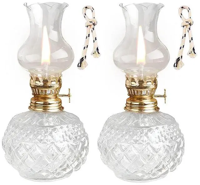 Main image of 2 Pack Chamber Oil Lamps, Clear Glass Kerosene Lamp, for Indoor Use 7.1" Adjustable Oil Lamps Lanterns, Warm Home Classic Oil Lamp, for Bedroom, Dining Room, Study