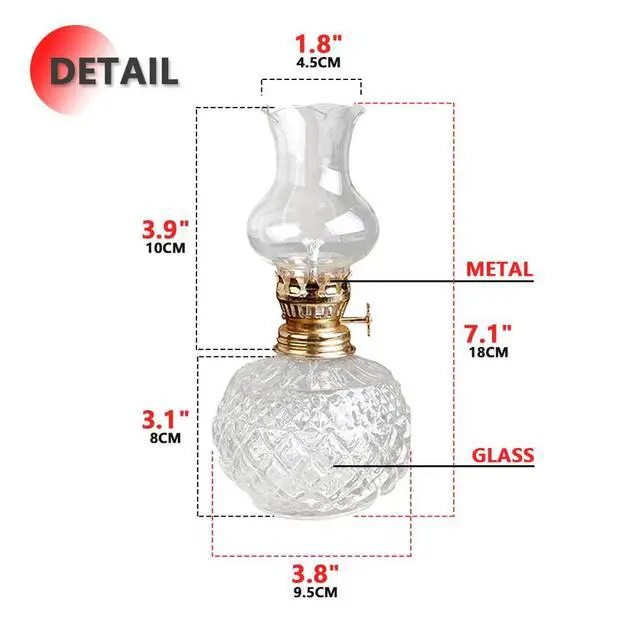 Alt view image 4 of 6 - 2 Pack Chamber Oil Lamps, Clear Glass Kerosene Lamp, for Indoor Use 7.1" Adjustable Oil Lamps Lanterns, Warm Home Classic Oil Lamp, for Bedroom, Dining Room, Study