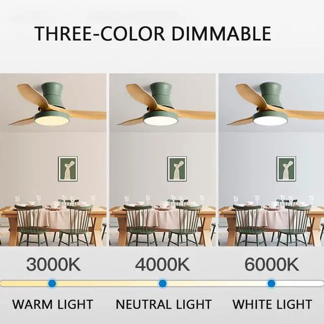 Alt view image 5 of 7 - Modern Simple Ceiling Fan with Lights 42 Inch with Remote Ceiling Fan Light LED 3 Color Dimmable Smart Ceiling Fan Flush Mount Bedroom Living Room Ceiling Lighting Fixture