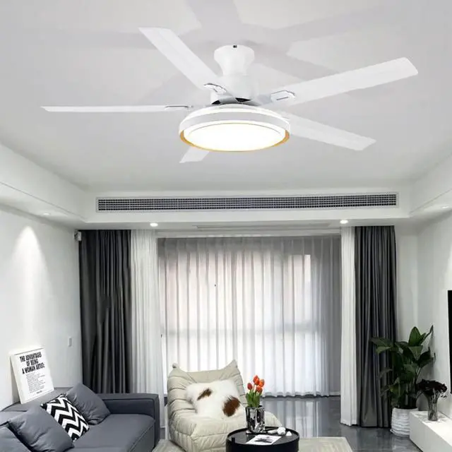 Alt view image 2 of 7 - White Outdoor Ceiling Fan with Lights with Remote Modern Bedroom Ceiling Fan LED 3 Color Smart Ceiling Fan Mute Flush Mount Living Room Fan Light Outdoor Ceiling Fans for Patios
