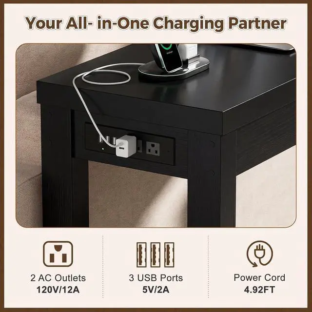 Alt view image 5 of 7 - 47" Console Table with Charging Station, 13.8" Deep Farmhouse Sofa Table Behind Couch with 2 AC Outlets & 3 USB Ports, Entryway TV Console or Compact Home Office Desk, Black