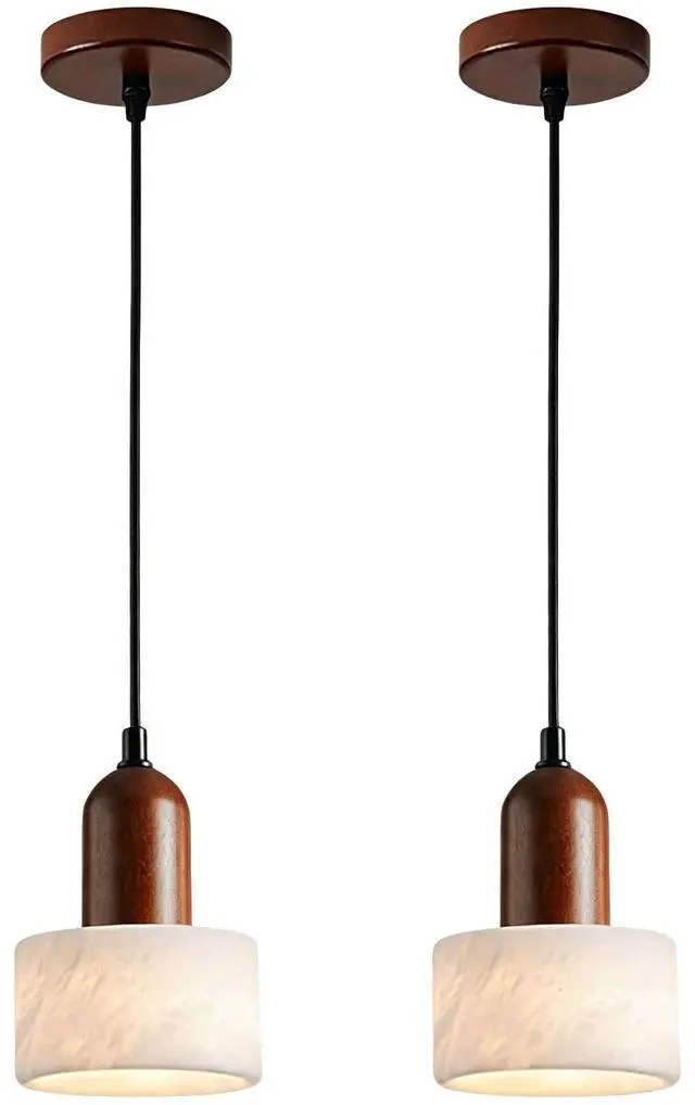 Main image of Marble Pendant Lights for Kitchen Island, Walnut Wood Adjustable Ceiling Pendant, Modern Natural Stone Hanging Lights Fixtures for Living Room, Dining Room and Bar