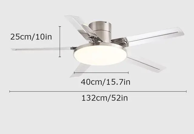 Alt view image 7 of 7 - Stainless Steel Outdoor Ceiling Fan with Lights 52 Inch Remote Low Profile Ceiling Fan Flush Mount Modern Smart Ceiling Fan with Light Mute Ceiling Fans with Lights for Bedroom