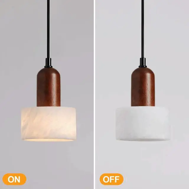 Alt view image 7 of 7 - Marble Pendant Lights for Kitchen Island, Walnut Wood Adjustable Ceiling Pendant, Modern Natural Stone Hanging Lights Fixtures for Living Room, Dining Room and Bar