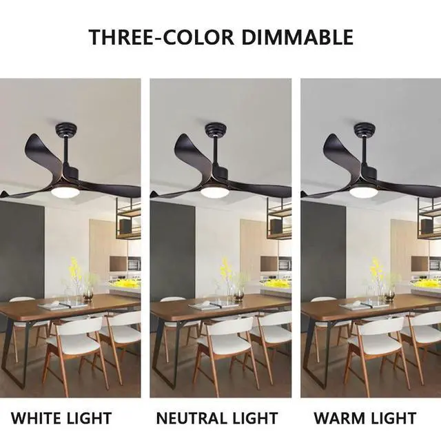 Alt view image 6 of 7 - Black Ceiling Fan with Lights 3 Color Dimmable Ceiling Fan Light 52 Inch with Remote Fan Light Modern LED Indoor Ceiling Fan for Bedroom, Living Room, Kids Room