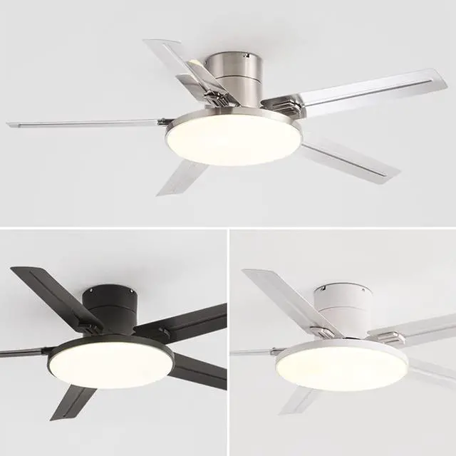 Alt view image 2 of 5 - Stainless Steel Outdoor Ceiling Fan with Lights 52 Inch Remote Low Profile Ceiling Fan Flush Mount Modern Smart Ceiling Fan with Light Mute Ceiling Fans with Lights for Bedroom