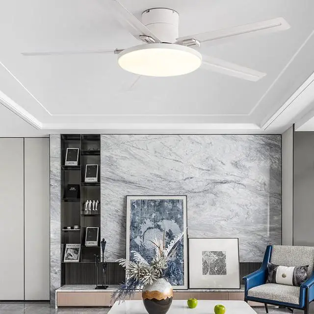 Alt view image 3 of 7 - Stainless Steel Outdoor Ceiling Fan with Lights 52 Inch Remote Low Profile Ceiling Fan Flush Mount Modern Smart Ceiling Fan with Light Mute Ceiling Fans with Lights for Bedroom