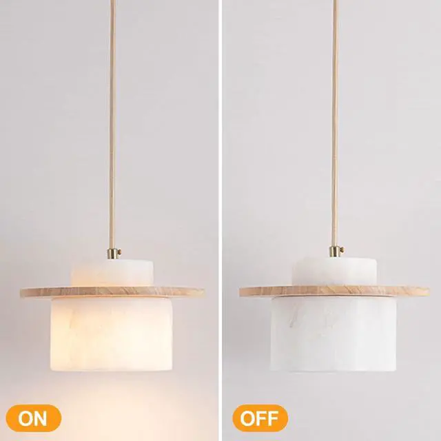 Alt view image 7 of 7 - Natural Stone Pendant Lights, Marble Kitchen Island Pendant Lamp 7.8 inch Modern White Hanging Light for Bedroom Dining Room Table Living Room Hallway(E26 Base)