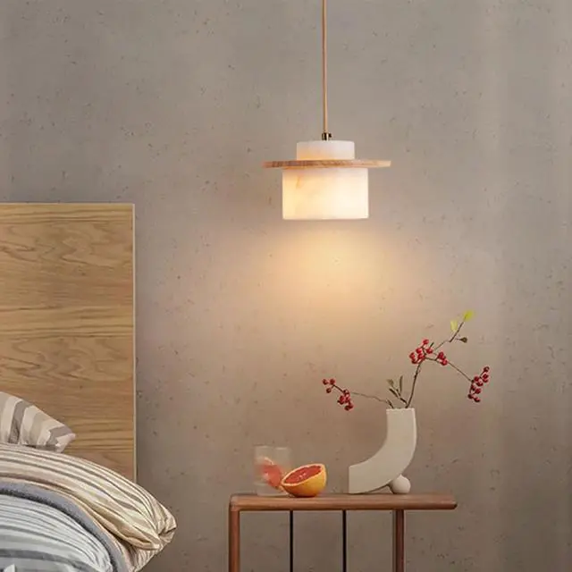 Alt view image 2 of 7 - Natural Stone Pendant Lights, Marble Kitchen Island Pendant Lamp 7.8 inch Modern White Hanging Light for Bedroom Dining Room Table Living Room Hallway(E26 Base)