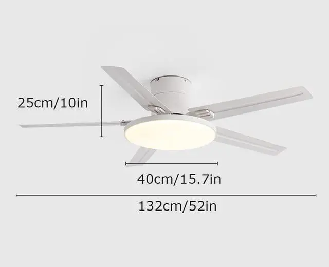 Alt view image 7 of 7 - Stainless Steel Outdoor Ceiling Fan with Lights 52 Inch Remote Low Profile Ceiling Fan Flush Mount Modern Smart Ceiling Fan with Light Mute Ceiling Fans with Lights for Bedroom