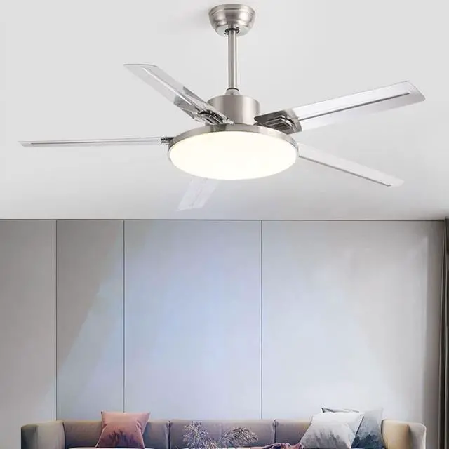 Alt view image 2 of 7 - Ceiling Fans with Lights and Remote Stainless Steel Modern LED Ceiling Fan Mute Indoor Ceiling Fan with Lights Industrial 42 Inch Smart Ceiling Fan for Bedroom Living Room
