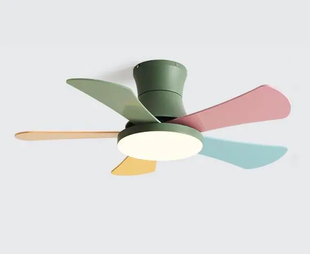 Main image of Simple Wood Low Profile Ceiling Fan with Light 36 Inch Flush Mount Bedroom Ceiling Fan LED Ceiling Fans with Lights and Remote 5-Blade Color Fan Blade Kids Room Mute Ceiling Fan Light