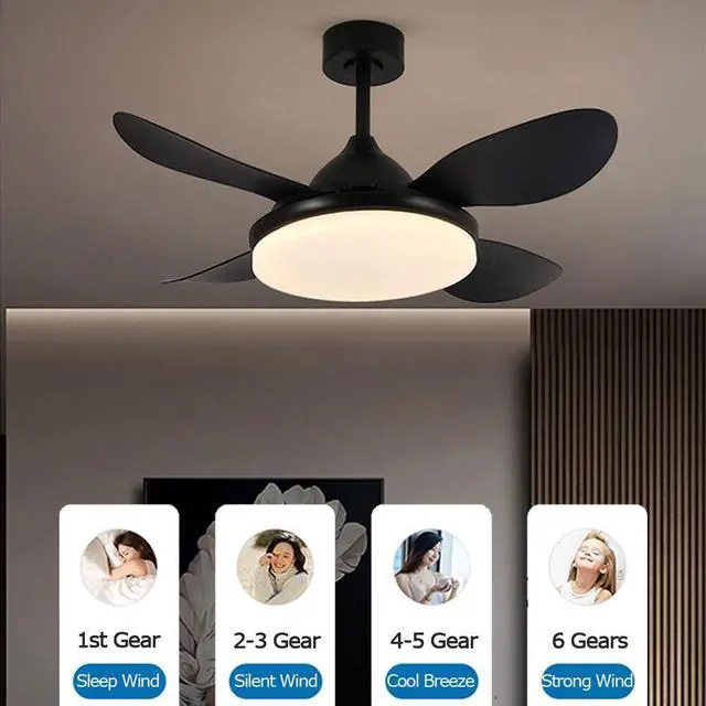 Alt view image 4 of 7 - Modern Flush Mount Ceiling Fan with Lights LED Ceiling Fans with Lights and Remote 36 Inch Small Ceiling Fan with Light Mute Low Profile Bedroom Ceiling Fan Outdoor Ceiling Fans for Patios
