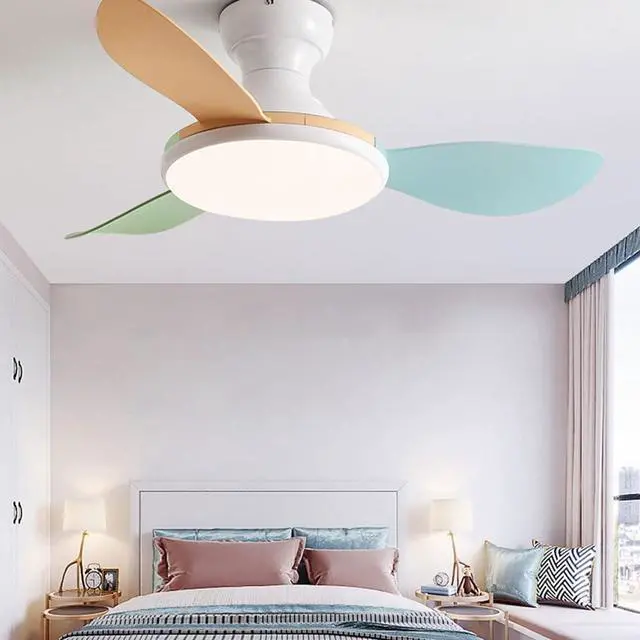 Alt view image 3 of 7 - 36 Inch Ceiling Fan with Lights and Remote Colorful Kids Room Dimmable Ceiling Fan Light LED Modern Flush Mount Ceiling Fans Mute Bedroom Living Room Smart Fan Light
