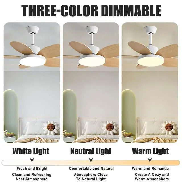 Alt view image 5 of 7 - Kids Room Ceiling Fan with Lights 36 inch Modern Ceiling Fan with Light and Remote Smart 6 Speed 3 Color Dimmable Ceiling Fans with Lights for Bedroom Living Room