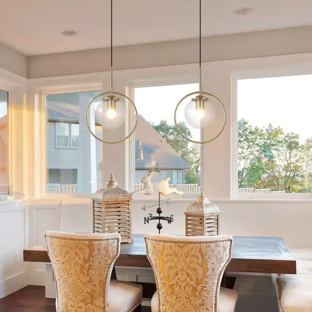 Alt view image 4 of 7 - 9.8-inch Modern Globe Pendant Lights Mid Century Adjustable Hanging Light Fixture with Gold Circle 1-Light Clear Glass Pendant Lighting for Living Room Bedroom Kitchen