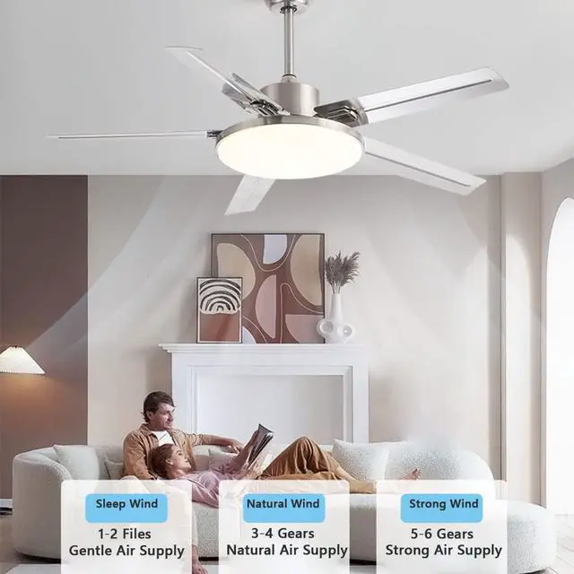 Alt view image 4 of 7 - Ceiling Fans with Lights and Remote Stainless Steel Modern LED Ceiling Fan Mute Indoor Ceiling Fan with Lights Industrial 42 Inch Smart Ceiling Fan for Bedroom Living Room