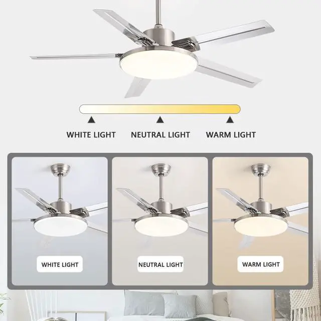 Alt view image 5 of 7 - Ceiling Fans with Lights and Remote Stainless Steel Modern LED Ceiling Fan Mute Indoor Ceiling Fan with Lights Industrial 42 Inch Smart Ceiling Fan for Bedroom Living Room