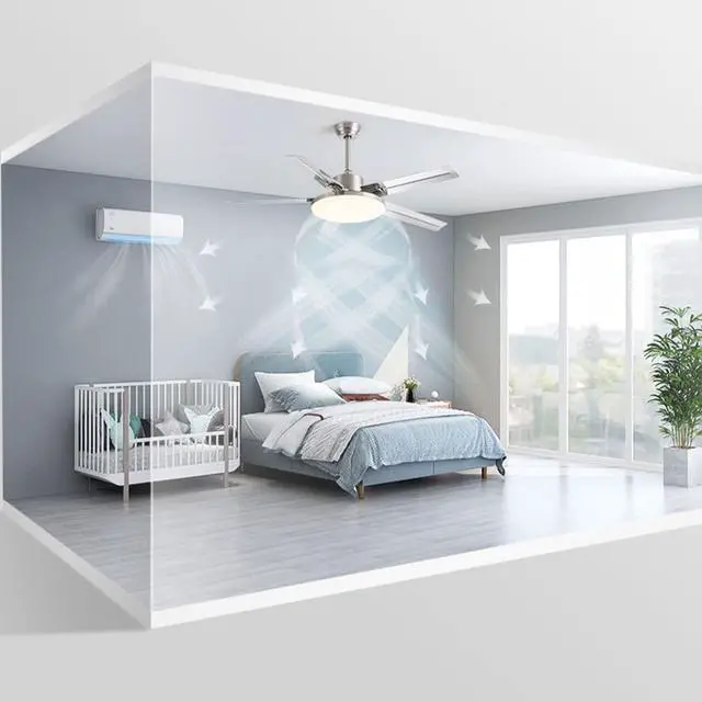 Alt view image 6 of 7 - Ceiling Fans with Lights and Remote Stainless Steel Modern LED Ceiling Fan Mute Indoor Ceiling Fan with Lights Industrial 42 Inch Smart Ceiling Fan for Bedroom Living Room