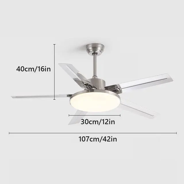Alt view image 7 of 7 - Ceiling Fans with Lights and Remote Stainless Steel Modern LED Ceiling Fan Mute Indoor Ceiling Fan with Lights Industrial 42 Inch Smart Ceiling Fan for Bedroom Living Room