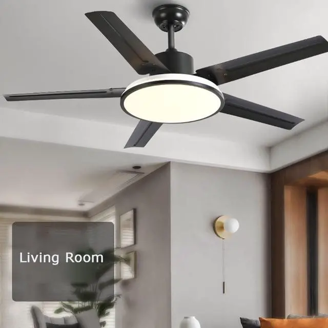 Alt view image 2 of 5 - Simple Ceiling Fan with Lights Stainless Steel 42 Inch Low Profile Ceiling Fan with Light LED Dimmable Living Room Ceiling Fan Smart Ceiling Fans with Lights and Remote