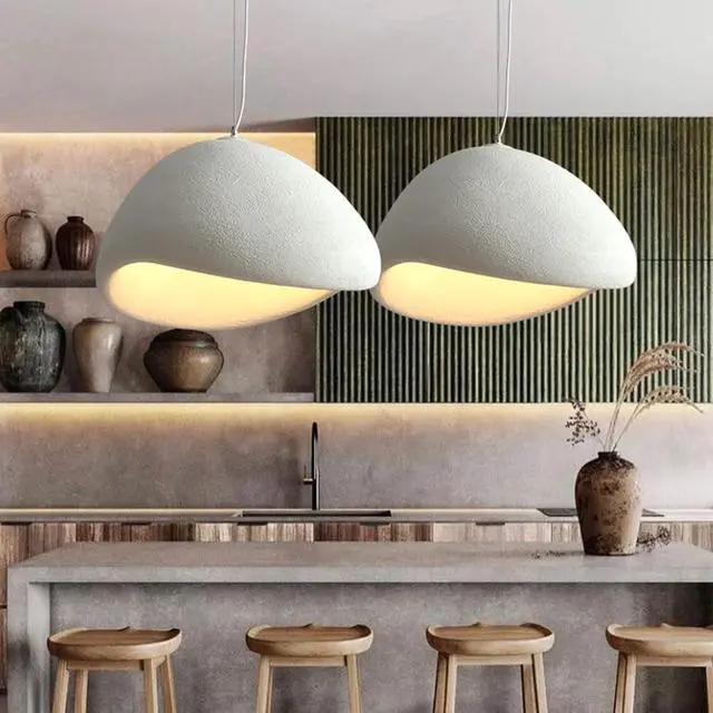 Alt view image 5 of 7 - Japanese Style Modern Pendant Light 1 Lights Wabi-Sabi Polystyrene Pendant Lamp Adjustable Bird Nest Shape Simple Pendant Fixtures for Living Room Bedroom Kitchen