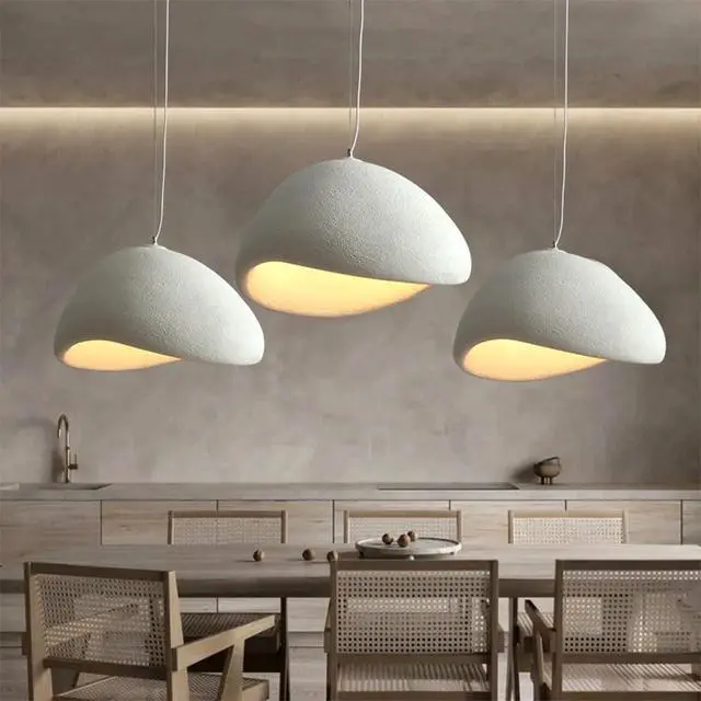 Alt view image 4 of 7 - Japanese Style Modern Pendant Light 1 Lights Wabi-Sabi Polystyrene Pendant Lamp Adjustable Bird Nest Shape Simple Pendant Fixtures for Living Room Bedroom Kitchen