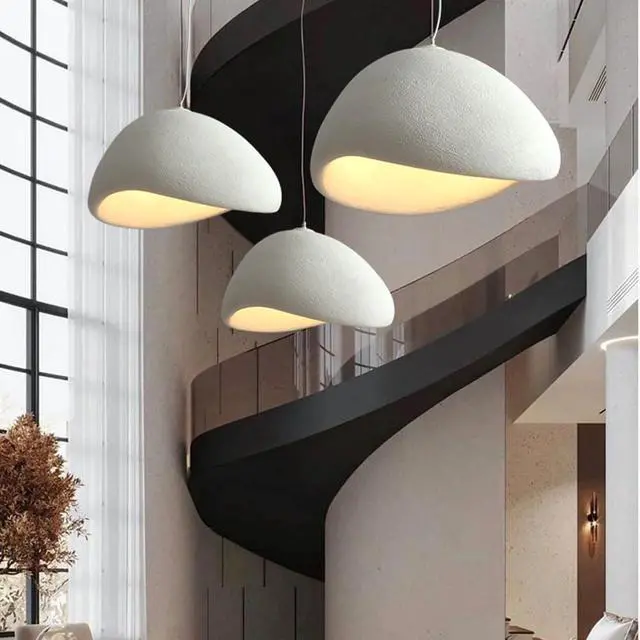 Alt view image 3 of 7 - Japanese Style Modern Pendant Light 1 Lights Wabi-Sabi Polystyrene Pendant Lamp Adjustable Bird Nest Shape Simple Pendant Fixtures for Living Room Bedroom Kitchen