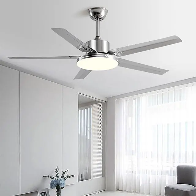 Alt view image 2 of 7 - Stainless Steel Low Profile Ceiling Fan with Light 42 Inch Ceiling Fans with Lights and Remote Indoor Dimmable Smart Ceiling Fan Flush Mount Mute Ceiling Fan with Lights