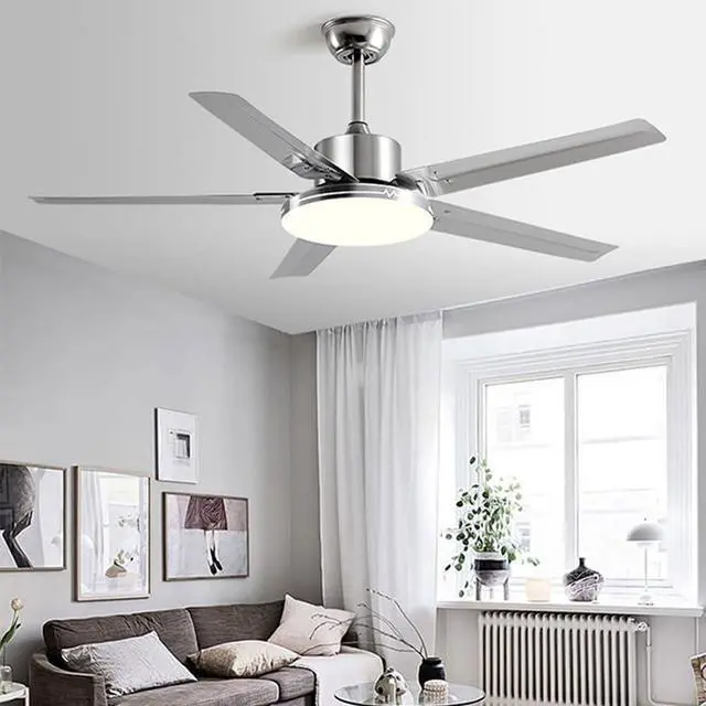Alt view image 3 of 7 - Stainless Steel Low Profile Ceiling Fan with Light 42 Inch Ceiling Fans with Lights and Remote Indoor Dimmable Smart Ceiling Fan Flush Mount Mute Ceiling Fan with Lights