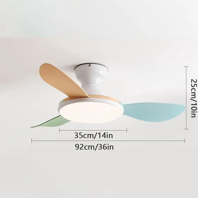 Alt view image 7 of 7 - 36 Inch Ceiling Fan with Lights and Remote Colorful Kids Room Dimmable Ceiling Fan Light LED Modern Flush Mount Ceiling Fans Mute Bedroom Living Room Smart Fan Light
