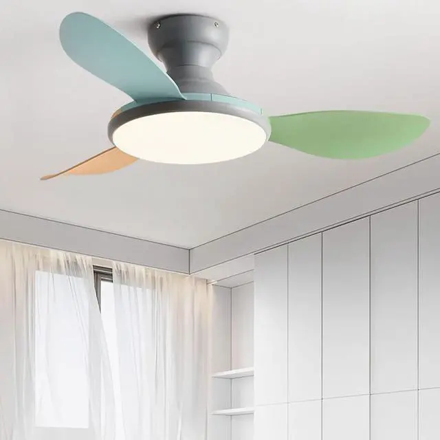 Alt view image 2 of 5 - 36 Inch Ceiling Fan with Lights and Remote Colorful Kids Room Dimmable Ceiling Fan Light LED Modern Flush Mount Ceiling Fans Mute Bedroom Living Room Smart Fan Light