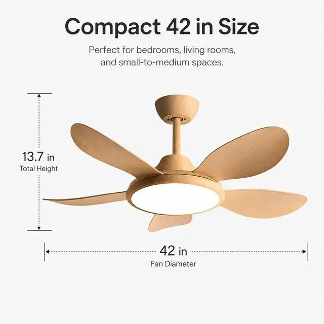 Alt view image 6 of 7 - 42 inch Ceiling Fan with Lights Modern Ceiling Fan with Lights and Remote, 3CCT 6-Speeds Quiet DC Moto, Indoor Low Profile Ceiling Fan for Living Room,Indoor/Outdoor Use