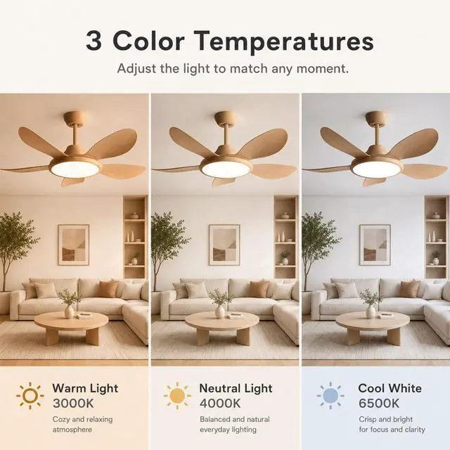 Alt view image 5 of 7 - 42 inch Ceiling Fan with Lights Modern Ceiling Fan with Lights and Remote, 3CCT 6-Speeds Quiet DC Moto, Indoor Low Profile Ceiling Fan for Living Room,Indoor/Outdoor Use