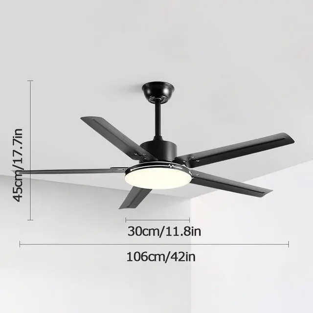 Alt view image 6 of 6 - Stainless Steel Low Profile Ceiling Fan with Light 42 Inch Ceiling Fans with Lights and Remote Indoor Dimmable Smart Ceiling Fan Flush Mount Mute Ceiling Fan with Lights