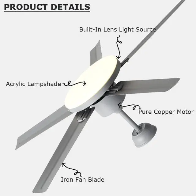 Alt view image 6 of 7 - LED Modern Flush Mount Indoor Ceiling Fans 42 Inch Low Profile Ceiling Fan with Light Iron Ceiling Fans with Lights and Remote 3 Speed 3 Color for Bedroom, Living Room, Kids Room