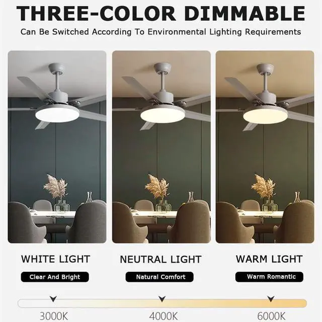 Alt view image 4 of 7 - LED Modern Flush Mount Indoor Ceiling Fans 42 Inch Low Profile Ceiling Fan with Light Iron Ceiling Fans with Lights and Remote 3 Speed 3 Color for Bedroom, Living Room, Kids Room