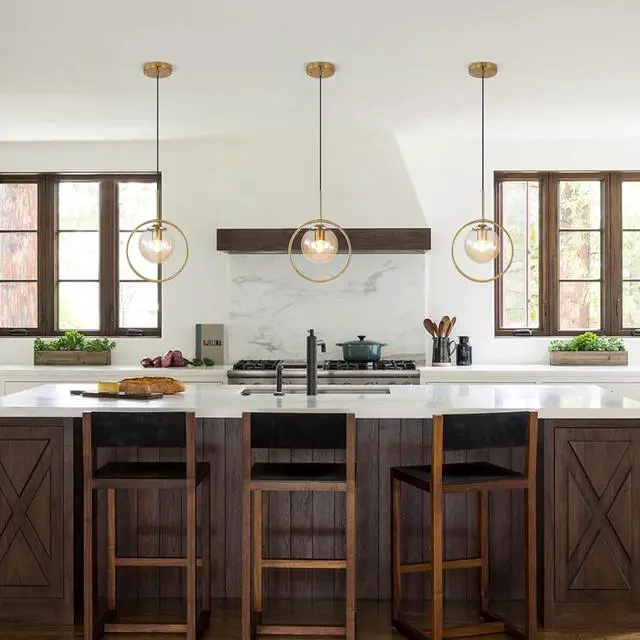 Alt view image 3 of 7 - 9.8-inch Modern Globe Pendant Lights Mid Century Adjustable Hanging Light Fixture with Gold Circle 1-Light Amber Glass Pendant Lighting for Living Room Bedroom Kitchen