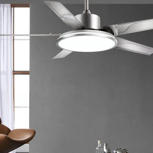 Alt view image 2 of 7 - Simple Ceiling Fan with Lights Stainless Steel 42 Inch Low Profile Ceiling Fan with Light LED Dimmable Living Room Ceiling Fan Smart Ceiling Fans with Lights and Remote
