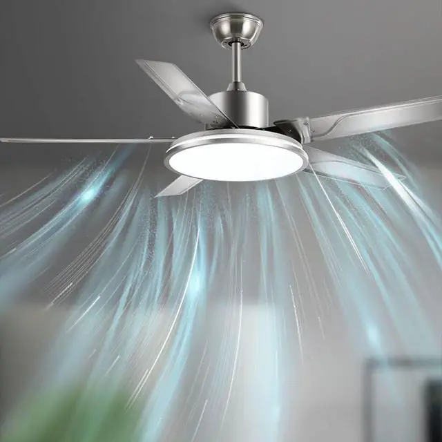 Alt view image 4 of 7 - Simple Ceiling Fan with Lights Stainless Steel 42 Inch Low Profile Ceiling Fan with Light LED Dimmable Living Room Ceiling Fan Smart Ceiling Fans with Lights and Remote