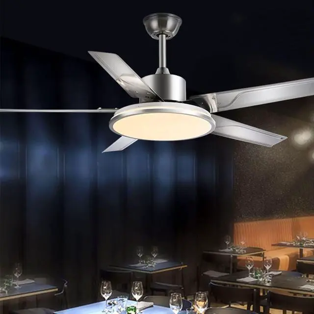 Alt view image 3 of 7 - Simple Ceiling Fan with Lights Stainless Steel 42 Inch Low Profile Ceiling Fan with Light LED Dimmable Living Room Ceiling Fan Smart Ceiling Fans with Lights and Remote