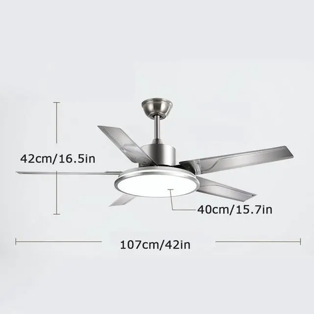 Alt view image 7 of 7 - Simple Ceiling Fan with Lights Stainless Steel 42 Inch Low Profile Ceiling Fan with Light LED Dimmable Living Room Ceiling Fan Smart Ceiling Fans with Lights and Remote