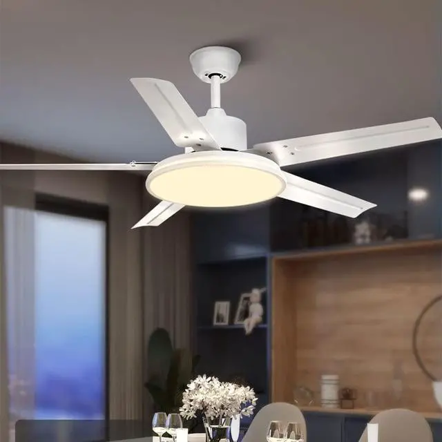 Alt view image 2 of 5 - Simple Ceiling Fan with Lights Stainless Steel 42 Inch Low Profile Ceiling Fan with Light LED Dimmable Living Room Ceiling Fan Smart Ceiling Fans with Lights and Remote
