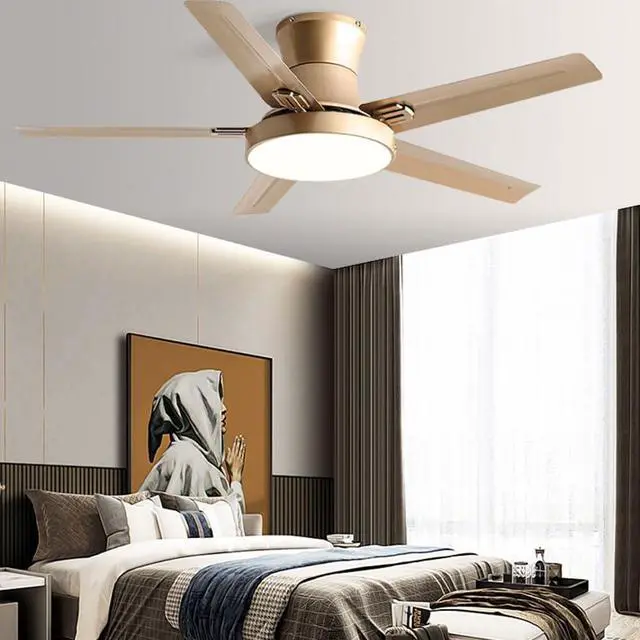 Alt view image 2 of 6 - Modern Flush Mount Ceiling Fan with Lights Stainless Steel Ceiling Fans with Lights and Remote 42 Inch 5-Blade Low Profile Ceiling Fan LED Outdoor Ceiling Fan with Light