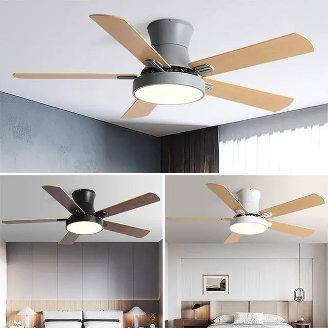 Alt view image 3 of 7 - Creative Ceiling Fan with Lights Wood 42 Inch Bedroom Ceiling Fan Smart Remote 3 Color Ceiling Fan Light LED Flush Mount Mute Ceiling Fan Modern Kids Room Low Profile Ceiling Fan