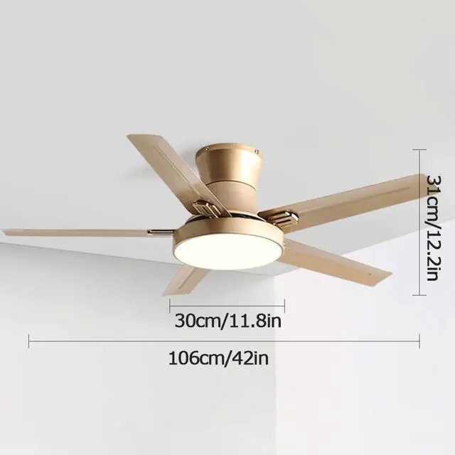 Alt view image 6 of 6 - Modern Flush Mount Ceiling Fan with Lights Stainless Steel Ceiling Fans with Lights and Remote 42 Inch 5-Blade Low Profile Ceiling Fan LED Outdoor Ceiling Fan with Light