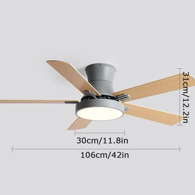 Alt view image 7 of 7 - Creative Ceiling Fan with Lights Wood 42 Inch Bedroom Ceiling Fan Smart Remote 3 Color Ceiling Fan Light LED Flush Mount Mute Ceiling Fan Modern Kids Room Low Profile Ceiling Fan